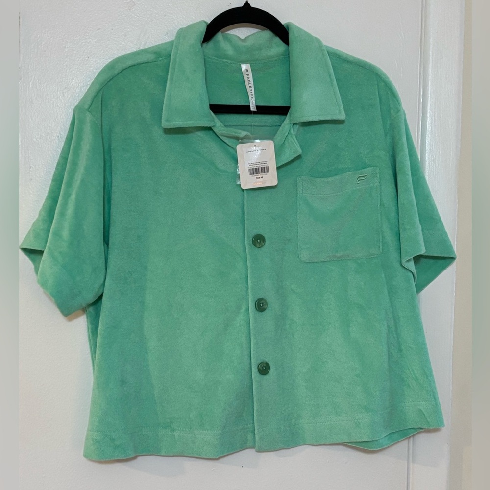 Fabletics Island Terry Boxy Button up Shirt. 
New With Tags. Men’s Size Large